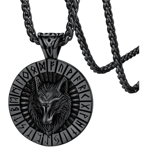 Viking Wolf Pendant Necklace Stainless Steel Gold Plated Nordic Jewelry for Men